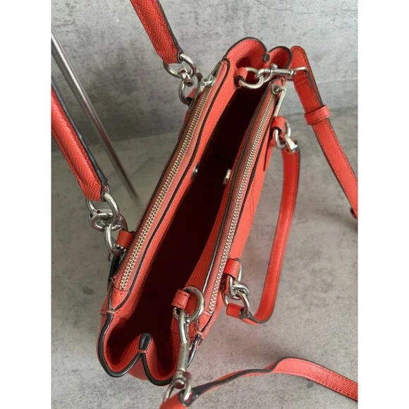 COACH Mini Christie Carryall Cross grain Satchel Leather Crossbody bag Coral EUC - Picture 4 of 7